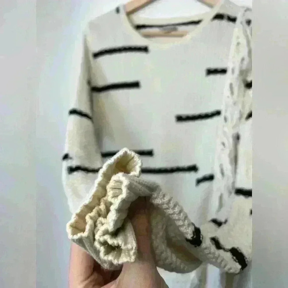 Lucky Brand Womens White Fringe Asymmetrical Western Boho Bohemian Sweater Small - Picture 7 of 10